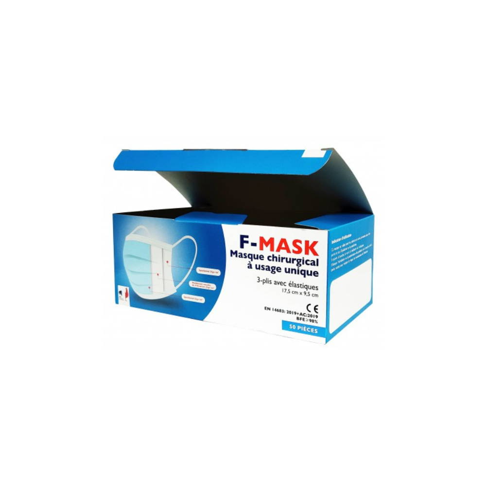LCH - Masque chirurgical Noir 3 plis à élastiques - Type II R - Boîte de 50  masques